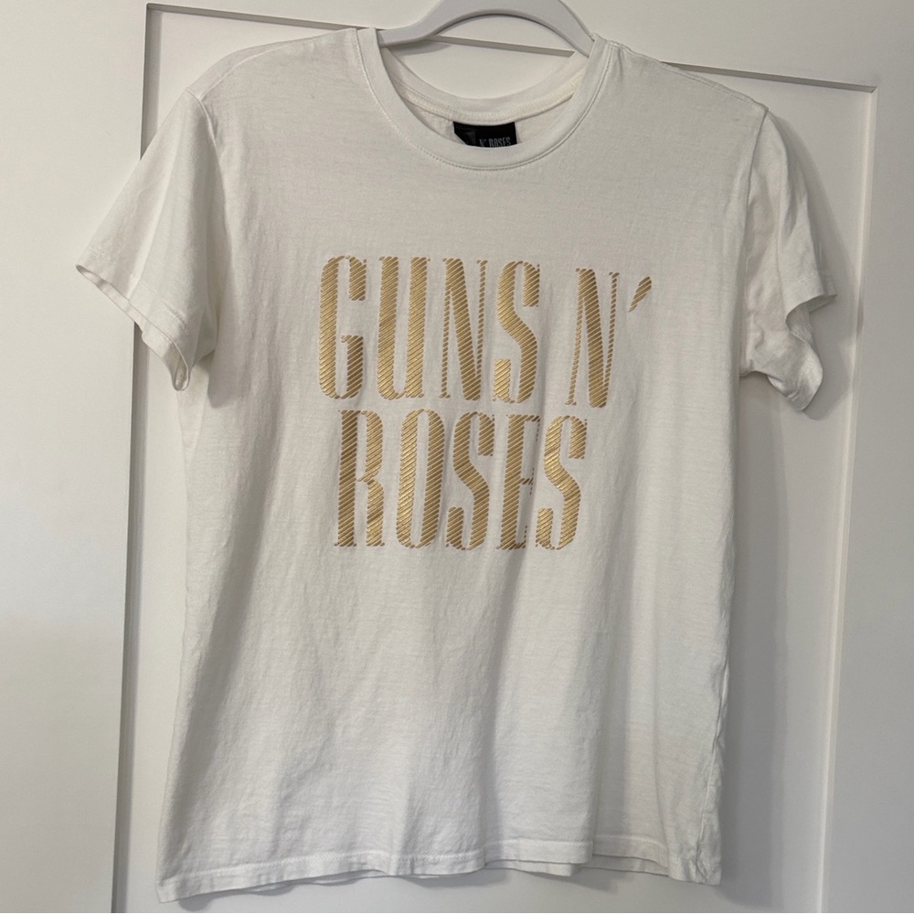 White T-Shirt with Gold Graphic